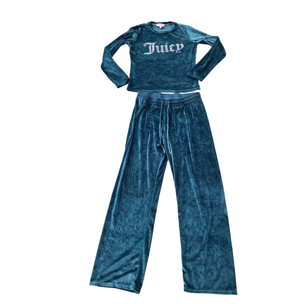Juicy Couture Womens M Sleepwear Velour Velvet Pajamas Set Top & Pants Lounge PJ